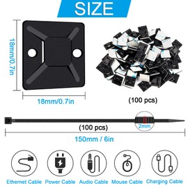 JatilEr 200 Stck Klebesockel fr Kabelbinder Schwarz, JatilEr Kabelbinder Halter Selbstklebende Basishalter Kabelklemme Set mit Mehrzweck-Kabelbinder (Kabelbinder L?nge 150mm, Kabelbinderhalter Breite 18 mm)