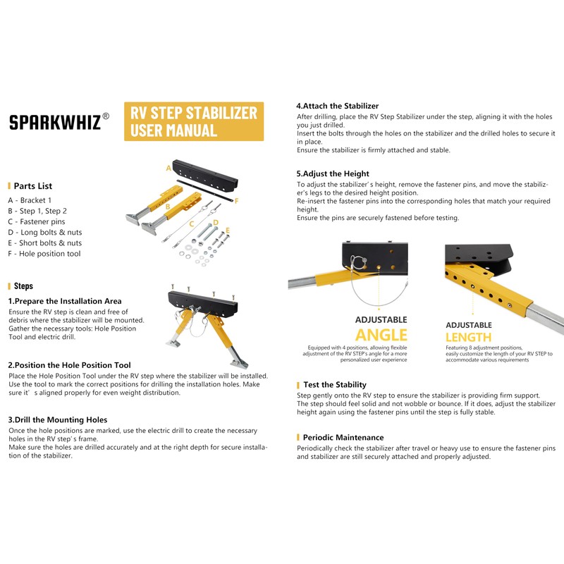 SPARKWHIZ RV Step Stabilizer, Stabilizer Kit for Camper, 5th Wheels,
