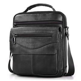 BAGZY Mens Crossbody Bag Leather Large Tablet Bag for 11 inch Pad Shoulder Bag Organiser Handbag Sling Business Bag, Black