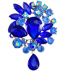 Axmerdal Wedding Bridal Big Crystal Rhinestone Bouquet Brooch Pin for Women (Blue Tear Drop)