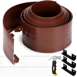FoldTier 6 Inch Tall 33 ft Length No Dig Landscape Plastic Edging Kit with Hammer Spikes Plastic Garden Flower Bed Edging Landscape Edging Border for Gardens Border Lawn Grass Yard(Brown)