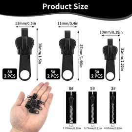 6 Pcs Zipper Pull Replacement, Zip Slider Repair Kit 3 Sizes Extension & Fixing Pulls Rescue Removable Zip Puller Universal Instant Zippers Rescue Fix for #3#5#8 Zipper Luggage Clothing Jeans Backpack