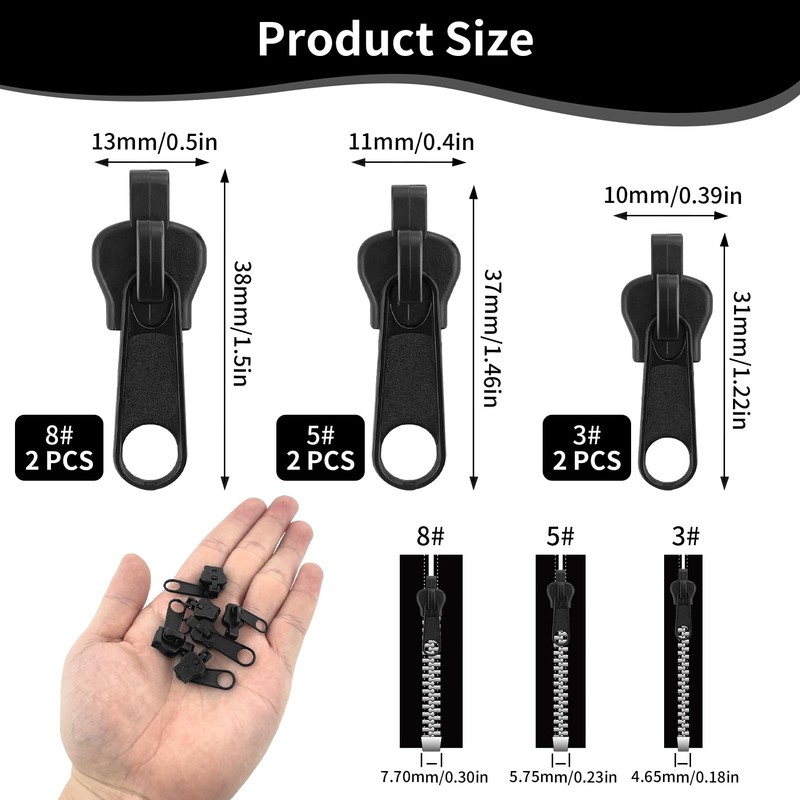 6 Pcs Zipper Pull Replacement, Zip Slider Repair Kit 3