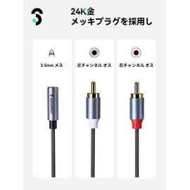 RCA 3.5mm Converter Cable - SOOMFON Aux 3.5mm Female to 2RCA Mini Plug Converter Audio Cable Red White Y Type Splitter Heavy Duty Nylon Braided Gold Plated Plug for Smartphones, Cars, Speakers,