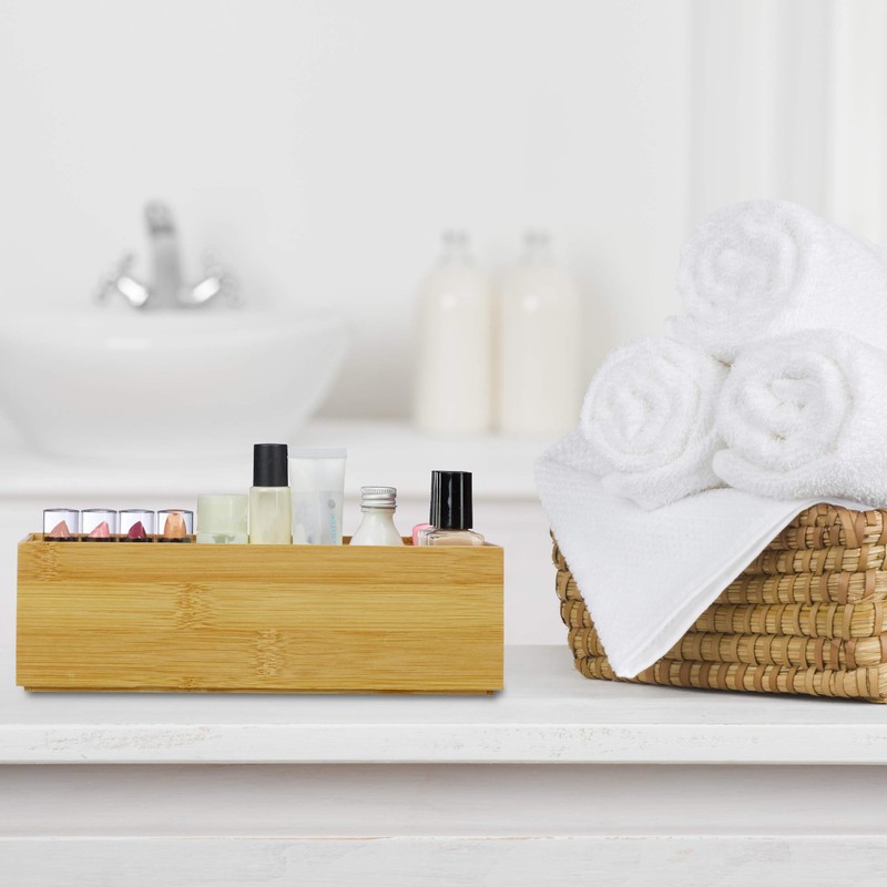 Relaxdays Bamboo Storage Box, Stackable, Natural Look, Kitchen Organiser Bins,