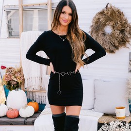 HIQUACC Long Tassel Waist Chain Belt for Women, Adjustable Body Jewelry, Body Belly Chain for Dress (Silver Heart-M)