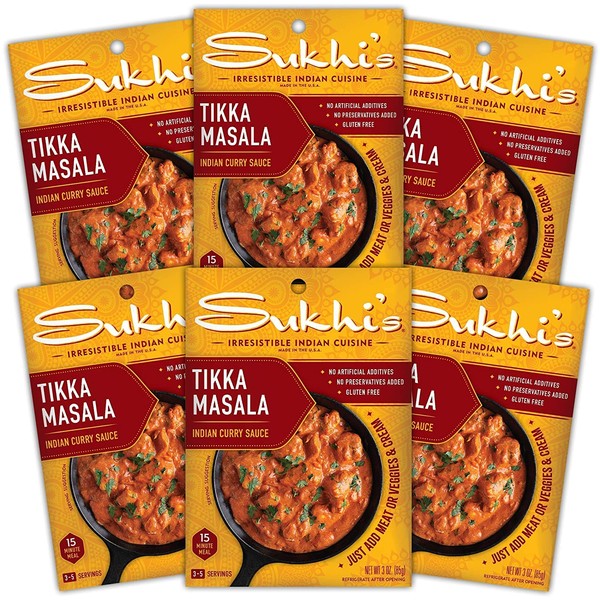 Sukhi's Gluten-Free Indian Sauce, Tikka Masala, 3 Ounce (Pack of 6) (packaging may vary)