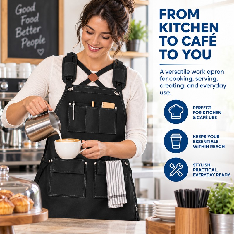 Canvas Work Apron for Kitchen & Gardening – Adjustable Utility