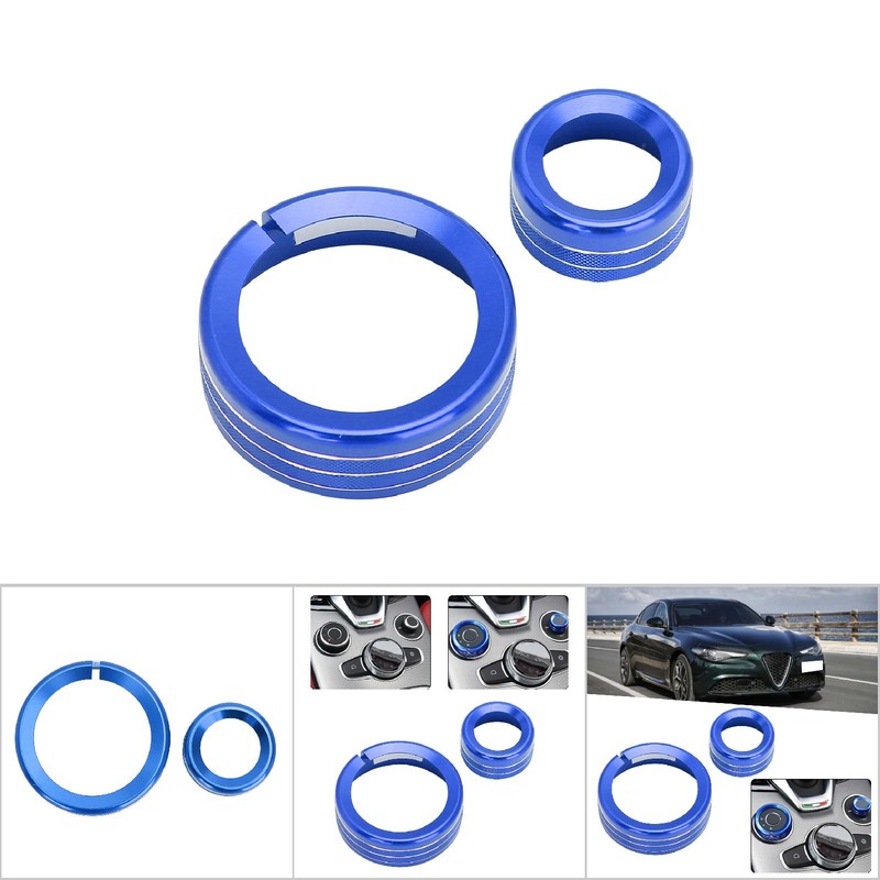 2Pcs Aluminum Alloy Multimedia Control Center Knob Ring Trim Fit