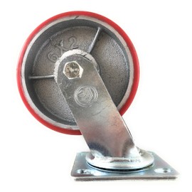 6" x 2" Heavy Duty Metal CASTERS with Poly Tread - Foghorn Construction (Single Swivel)