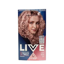 Schwarzkopf Live Lightener + Twist Pink Hair Dye, 3-Pack Permanent Colour with 2-in-1 Lightening + Pastel, 101 Cool Rose