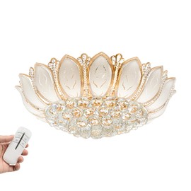 RocoReny 7 Lights Flower Shaped Crystal Chandelier, 110V Gold Lotus Shape LED Lamp Modern Flush Luxury Lighting Fixture for Living Room, Dining Room, Hotel (with Remote Control)