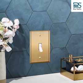 Rio Salto Metal Gold MID-SIZE Toggle Light Switch Covers Wall Plate Single Togle Switch Wallplate Decorative Gold 1 Gang Wall Switch Plate Covers Brushed Brass 4.92" x 3.15" Toggle 4-Pack