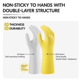 Vgo... Heavy Duty Cleaning Gloves Lined Nylon, Household Gloves Reuseable in TPE Latex Free, Thicker Antislip Washing Up Gloves for Kitchen Bathroom Gardening Painting, with Flower Flavor, 1 pair