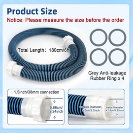 2 Pack 6ft EVA Pool Hose with 40mm Hose to 1 1/2 Inch Inlet/Outlet Adapter Conversions for Above Ground Pools Long Swimming Pool Replacement Filter Hoses for Pool Pumps Saltwater Sand Filters (Blue)