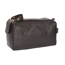 Real Leather Wash Bag for Mens Shaving Kit Toiletries Travel Bag 997 Brown