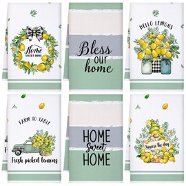 Sratte 6 Paños de Cocina de Verano Toallas de Cocina de Limón Amarillo Verde Toallas de Secado de Baño de Mano Decorativas de Verano de Granja de 24 x 16 Pulgadas Paño de Cocina Absorbente