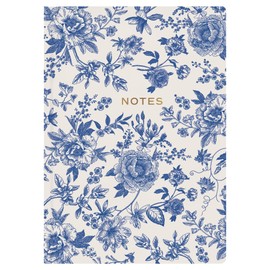 Sweet Water Decor Notes Journal, Cute Lined Composition Notebook for Women, 100 Ruled Pages for Writing, Blue Delft Matte Laminate Hardcover Diary with Gold Foil Details