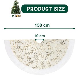 150 cm Christmas Tree Skirt, White and Gold, Faux Fur Christmas Tree Blanket, Round, Thick Plush Velvet Christmas Tree Blanket, Large Christmas Tree Blanket, White for Christmas Tree Decoration