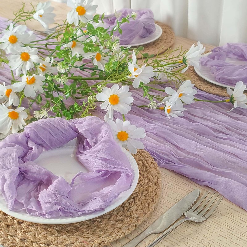 FuSenYuan Lavender Cheesecloth Table Runner 12 Ft and 12 Napkins