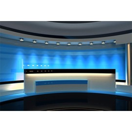 Leyiyi 7x5ft News Broadcast Hall Backdrop Recetation Desk Modern Office Interior Program Record Front Table TV Show Photo Background Business Study Adults Portrait Studio Prop Vinyl Wallpaper