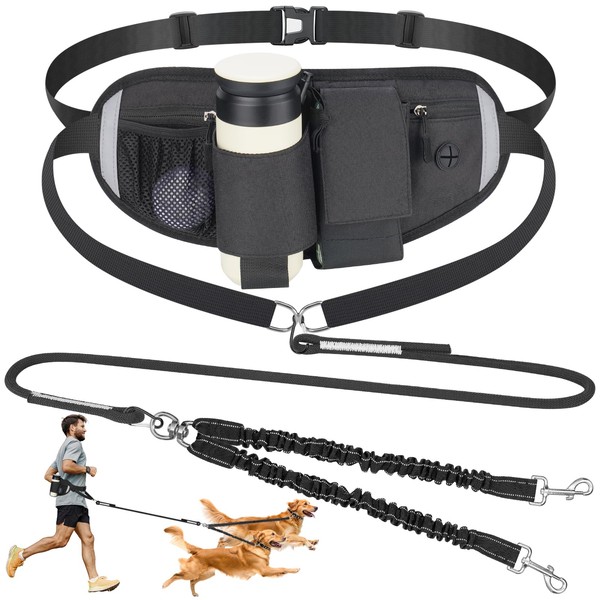 ZooZoo Hands-Free Double Dog Leash for Running, Walking, Jogging, Secure