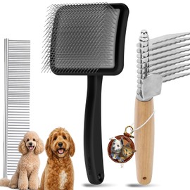 Large 3 in 1 Long Pin Dog Slicker Grooming Brush Rake Kits,Black
