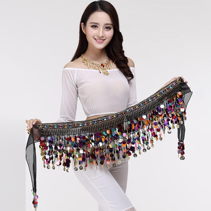 Baisdan Belly Dance Belt Belly Dance Skirt with Glitter Sequins