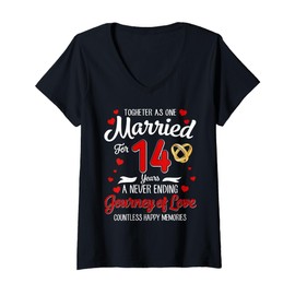 Womens 14th Wedding Anniversary 14-Year Married Couple Matching V-Neck T-Shirt