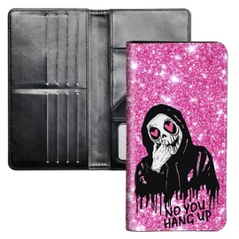 SichKards Ultra Slim Wallet for Women - PU Leather Travel Wallet with RFID Protection,Large Capacity Credit Card Holder for Cash,Passport,Tickets,Skull Face Pink