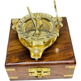 3" Brass Compass,Sundial Maritime Nautical Vintage Antique Nautical Sundial Compass,Brass Compass With Wooden Box