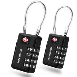 2 Pack TSA Approved Travel Luggage Locks 4-Digit, Metal Cable Suitcase Combination Lock, Alloy Keyless Zipper Padlocks, TSA Accepted Compatible Padlock for Gym Locker, Golf Bag Case, Anti Theft-Black