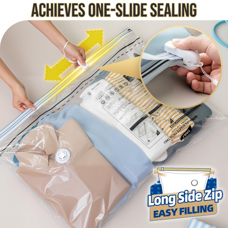 TAILI 8 Pack Vacuum Storage Bags, LONG SIDE ZIP (4