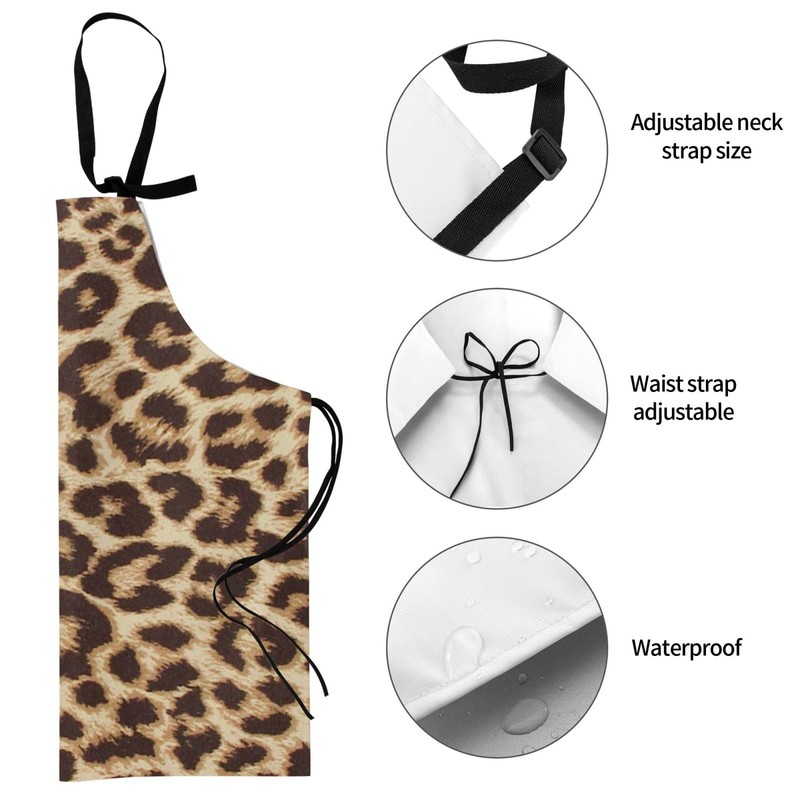 TUFOSERY Leopard Print Apron Bib with Adjustable Neck Waterproof Kitchen