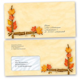 Envelopes Autumn Motif, Autumn Gold 25 Envelopes (with Window) DIN Long (220 x 110 mm) Paper-Media