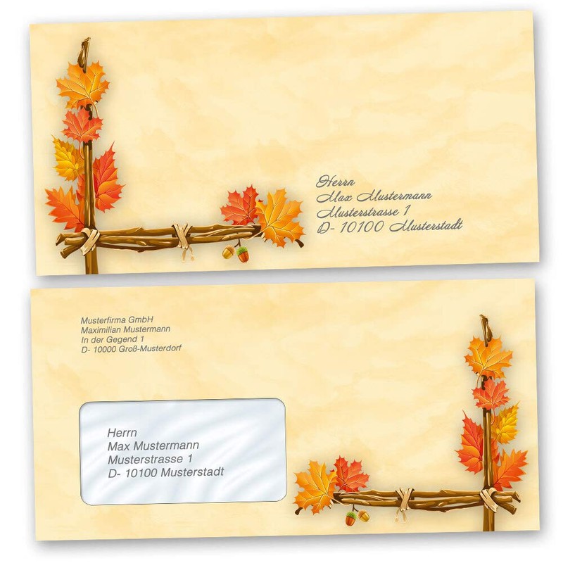 Envelopes Autumn Motif, Autumn Gold 25 Envelopes (with Window) DIN