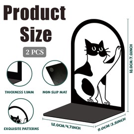 ORIGACH Heavy Duty Metal Bookends Decorative Cats Design Sturdy Book Stoppers for Home and Office Black Books Holders for Shelf Desktop Decor