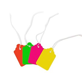 Fluorescent Neon Blank Strung Merchandise Pricing Tags with String, 4 Tags, 1.1" W x 1.75" H, 100 Pack