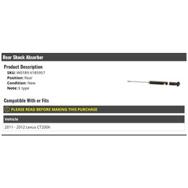 Marketplace Auto Parts Rear Strut Shock Absorber - E-Type - Compatible with 2011-2012 CT200h