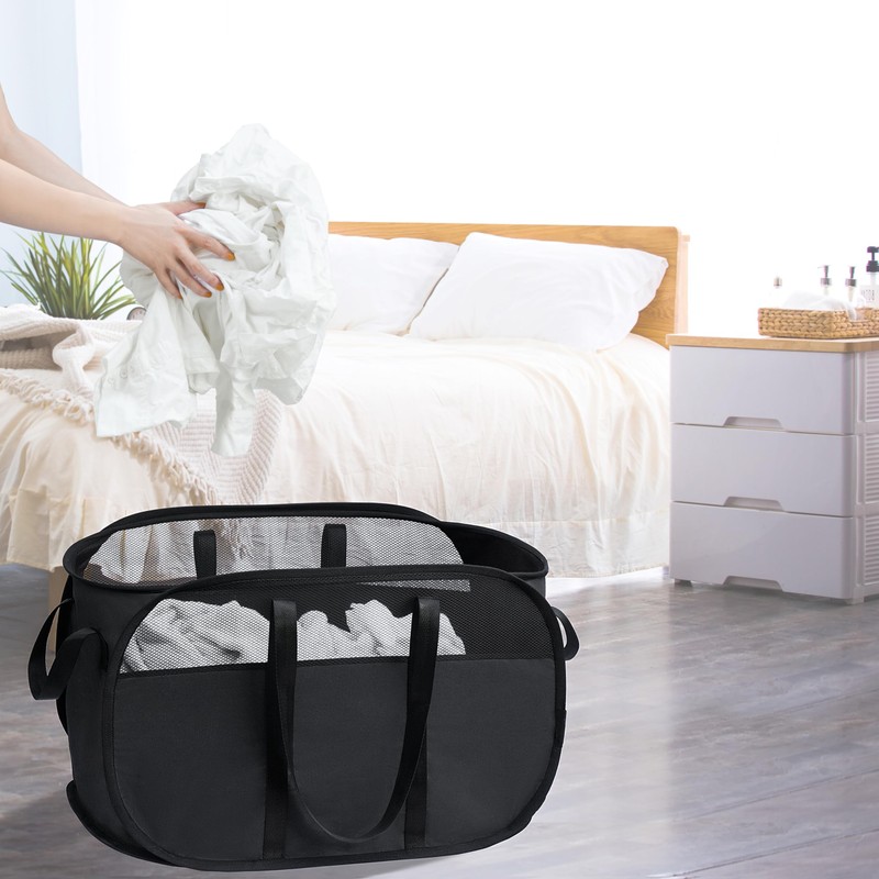 MOOMASS Pop-Up Laundry Basket，collapsible Mesh Laundry Hamper– With Extended Shoulder