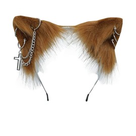 VIGVAN Accesorios para orejas de cosplay de gato, punk, gótico, cruz, orejas de gato, clips para la cabeza (bronceado)