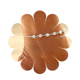 Aneneiceera Boho Rhinestone Anklet Silver Ankle Bracelets Simple Ball CZ Anklet Wedding Crystal Foot Chain Beach Foot Accessories Jewellery for Women and Girls Gifts, Metal