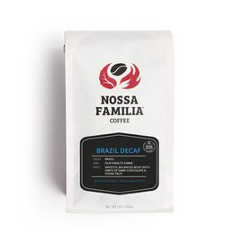 Nossa Familia Brazil Medium Dark-Roast Coffee - Fair Trade Whole Coffee Beans - Medium Roast with Low Bitterness - Roasted Whole Coffee Beans - Sourced from Small Peruvian Farms - Brazilian Decaf 12oz