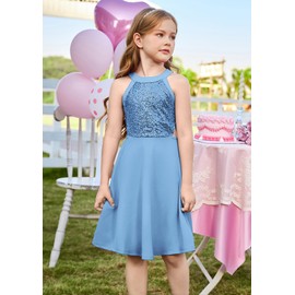 GRACE KARIN Girl Blue Sequin Dress for Girl Formal Pageant The First Communion Dress Sleeveless Cutout Side Dress Size 6