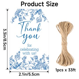 joycraft 50Pcs Thank You Tags with String - 3.3x2.1 in Something Blue Wedding Party Favor Hangtags, White Paper Gift Tags for Bridal Shower, Anniversary, Birthday, Engagement
