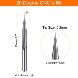 HARFINGTON 5pcs CNC V Bit 20 Degree 1/8" Shank 0.2mm Tip Engraving V Bits Carbide Chamfer End Mill with 2 Straight Flutes CNC Wood Carving Bit Tool for Wood Plywood Acrylic MDF Lettering