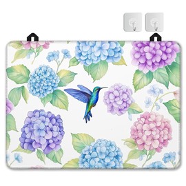Spring Hydrangea Flower Stove Top Covers for Electric Stove,Hummingbird Glass Top Stove Cover, Heat Resistant Range Covers for Electric Stove,Washable Countertop Mat, 28 x 20 Inch