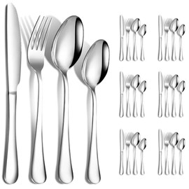 Juego de Cubiertos Acero Inoxidable para 6 Personas, Incluye Cuchillos, Cucharas y Tenedores, Portátiles y Reutilizables, Apto para Lavavajillas, Set 