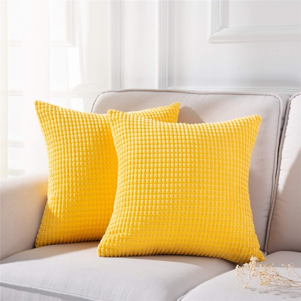 Topfinel Cushion Cover 45x45cm Nordic Cute Good Touch Corten Sofa Back Cover Decorative Pillowcase Mofumov Cushion Cover Yellow Set of 2