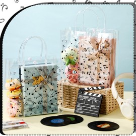 Tioncy 24 Pcs Musical Notes Party Favor Bags Musical Notes Clear Goodie Gift Treat Candy Goody Bags with Handle Music Gifts for Music Lovers Theme Birthday Party Supplies